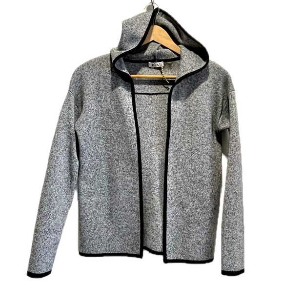 Sz.M/L-NWOT- DEX- Hooded Open Cardigan Grey w/Black Trim. - Picture 1 of 10